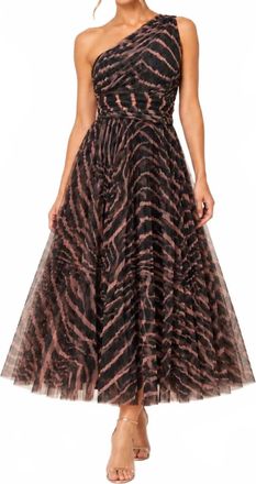 Hutch Womens Helena One Shoulder Zebra Tulle Midi Dress In Black / Peach