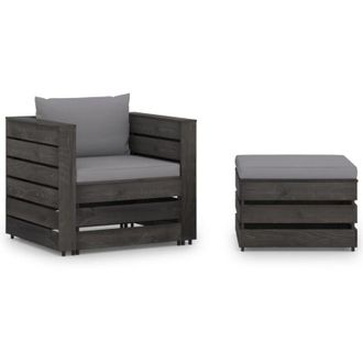 vidaXL Muebles De Jard&iacute;n 2 Piezas Con Cojines Madera Impregnada Gris Vidaxl