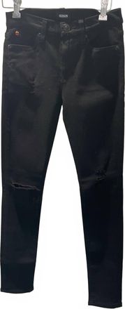 Hudson Womens Nico Midrise Super Skinny Jean In Destructed Black