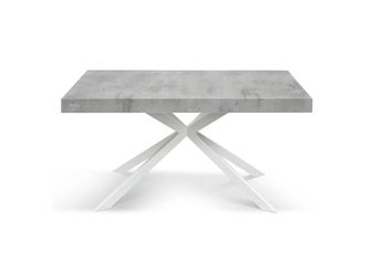 Konte Design Mesa de madera acabado cemento, base x blanca, extensible 160&times;90