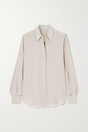 Brunello Cucinelli Camicia In Georgette Di Seta Con Paillettes - Neutri