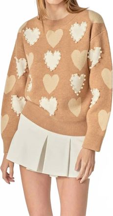 English Factory Pearl Heart Sweater In Camel