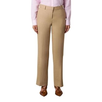 Brooks Brothers Wide Leg Tailored Linnen Broek - Dames - Wijde Broeken - Beige - L - Linnen - Broeken