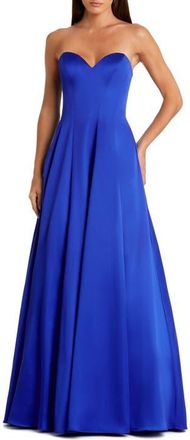 Mac Duggal Satin Sweetheart Strapless Bow Detail Ballgown in Cobalt at Nordstrom, Size 12