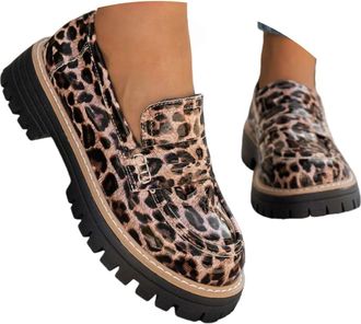 Generic Loafers Shoes for Women Womens Loafers & Moccasins Leopard Print Shoes Orthopedic Platform Penny Loafer Womens Slip-On Low Top Leather Loafer Light We