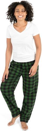 Leveret Womens Fleece Printed Holiday Pajama Pants in Plaid Black & Green at Nordstrom, Size X-Large