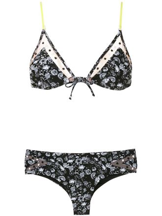 Amir Slama Set bikini con stampa Margarida - Nero