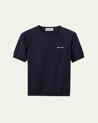 Miu Miu Short-Sleeve Wool Crewneck Sweater