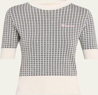 Marni Check Knit Short-Sleeve Crewneck Sweater