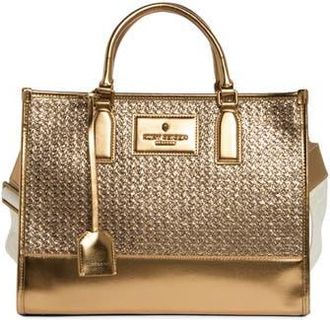 Kurt Geiger Chiswick Raffia Metallic Tote in Rust/Copper at Nordstrom Rack