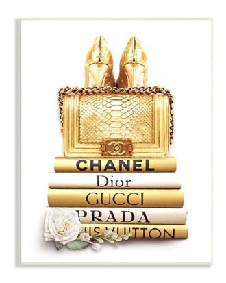 Stupell Industries Divine Golden Fashion Purse On Glam Designer Books Wall Art