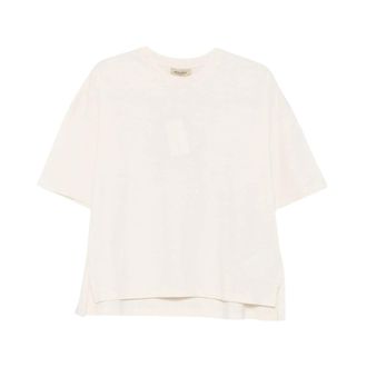 Woolrich T-Shirts, female, Beige, Size: S Logo-embroidered Side-slit T-shirt
