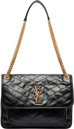 Saint Laurent Nki Media Schoudertas - Dames - Tassen - Zwart - Maat: ONE Size Leer
