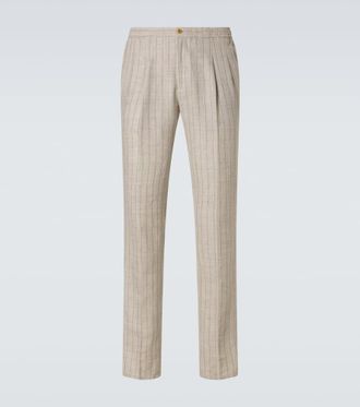 Rubinacci Striped linen and wool slim pants