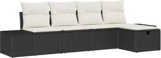 vidaXL Garden Sofa Set with Cushion 5 pcs Black Poly rattan Vidaxl