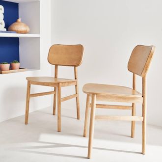 Sweeek Pair Of Hevea Wood Chairs in Light Brown