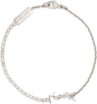Saint Laurent Cassandre-charm chain-link bracelet - unisex - glass/Brass - M - Silver