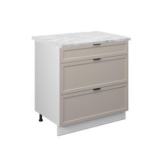 Vicco Mueble Bajo De Cocina Fame-line, Grisbeige, 80 Cm Con 3 Cajones, Et M&aacute;rmol, Vicco