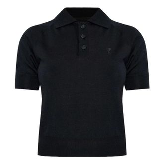 Ami (WMNS) AMI Tone-on-Tone Heart Logo Merino Knit Wool Short Sleeve Polo Black FPL439-KN0039-0180