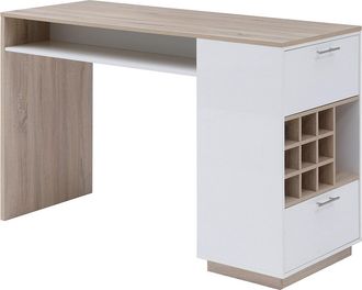 Vente-Unique Mueble de bar con almacenamiento - Blanco y natural - ANOSKI