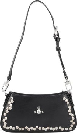 Vivienne Westwood Black Metallic Studded Cow Leather Shoulder Bag