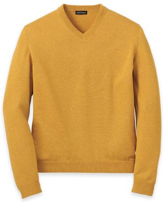 Paul Fredrick Supima Cotton V-neck Sweater in Mustard at Nordstrom, Size Xx-Large