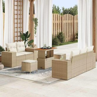 vidaXL Conjunto De Sof&aacute; De Jard&iacute;n 8 Pcs Beige Rat&aacute;n Sint&eacute;tico Vidaxl