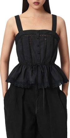 AllSaints Gwen Peplum Cotton Top in Black at Nordstrom, Size 12
