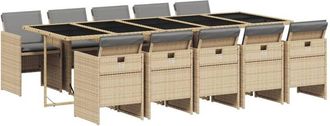 vidaXL Set Comedor De Jard&iacute;n 11 Pzas Con Cojines Rat&aacute;n Sint&eacute;tico Beige Vidaxl