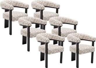 Vente-Unique Conjunto de 6 sillas con reposabrazos en tela texturizada bicolor y madera de hevea negra - Crema y topo - LIVELIA de Pascal Morabito