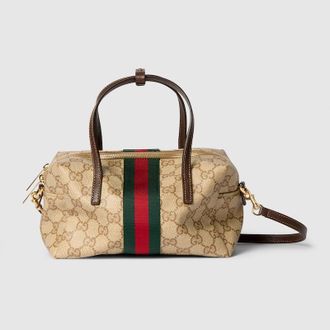 Gucci Mini Boston Bag With Web, Beige, GG Canvas