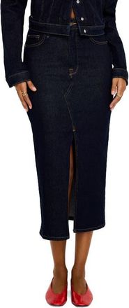 Good American Front Slit Denim Midi Skirt in Indigo716 at Nordstrom, Size 24