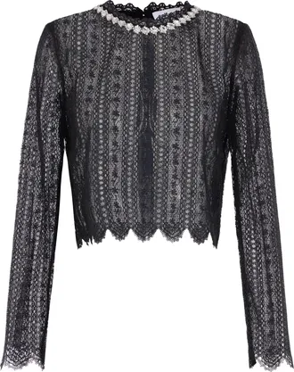 Self Portrait Floral Lace Top with Crystal Detail