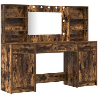 vidaXL Conjunto De Mesa De Vestidor Con Led 3 Pcs Roble Ahumado Vidaxl