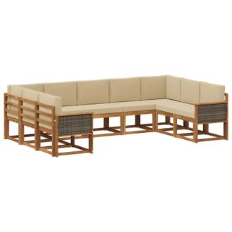 vidaXL Conjunto De Sof&aacute;s De Exterior Con Coj&iacute;n 9 Pcs Natural Y Beige Vidaxl