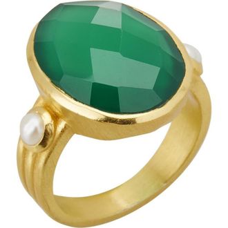 Murkani Green Onyx & Pearl Ring 7 in Yellow Gold at Nordstrom