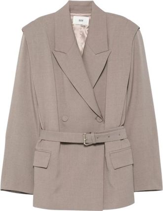 SOLOTRE Dubbelrijige Blazer - Dames - Blazers - Bruin - L - Leer - Jassen