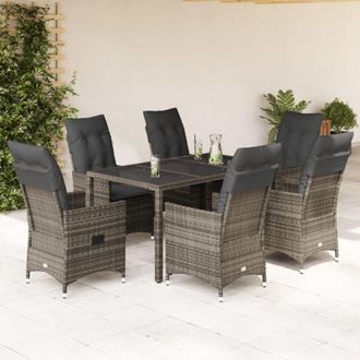 vidaXL Set Comedor Jard&iacute;n 7 Pzas Y Cojines Rat&aacute;n Sint&eacute;tico Gris Vidaxl