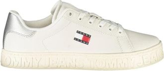 Tommy Hilfiger Witte Leren Dames Sneaker Zilver - Dames - Sneakers - Wit - 36 EU - Schoenen