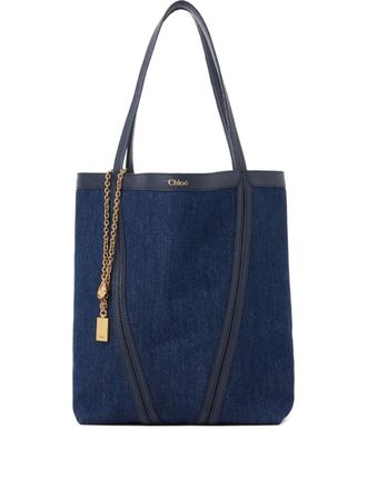 Chlo&eacute; Spin panelled shoulder bag - women - Cotton/Calf Leather - One Size - Blue