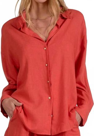 Elan Allison Button Up Top In Red