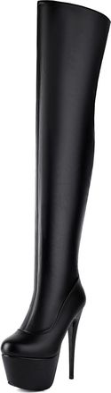 Generic Womens Sexy High Heel Thigh High Boots Patent Leather Slouchy Long Boots Round Toe Platform Boot for Evening Party Prom,Black2,8.5 UK