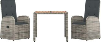 vidaXL vidaXL 3 Piece Garden Dining Set Grey Poly Rattan&Solid Wood Acacia