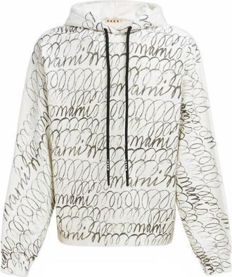 Marni Scribbled Organic Cotton Motif Hoodie - Natural White
