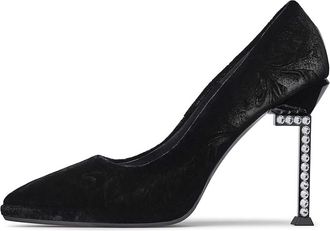 Loriblu L-vormige kristallen hak damast fluwelen pumps - Dames - Pumps - Zwart - 38 EU - Schoenen