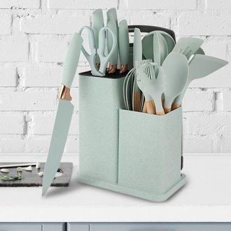 OEM Juego Completo De 19 Utensilios De Cocina: 14 Utensilios De Cocina + 5 Cuchillos Cocina Esenciales Experiencia Culinaria Completa (verde Claro)