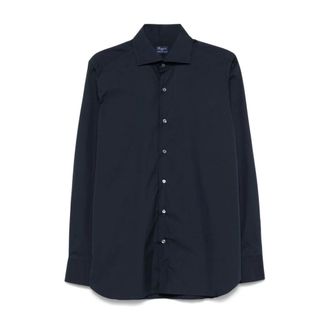 Finamore Blauw Klassiek Geknoopt Overhemd - Heren - Casual Overhemden - Blauw - 4XL - Overhemden