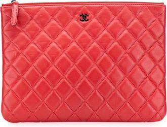 Chanel Pre-owned Womens Quilted Leather Pouch - Red - One Size