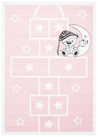 Tapiso Alfombra para niños rosa blanco rayuela oso estrellas 120 x 170 cm