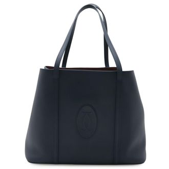 Cartier Blue Leather Shoulder Bag Tote Bag (Pre-Owned)